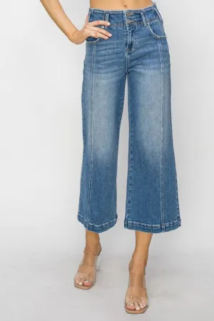High Rise Front Seam Crop Wide Leg