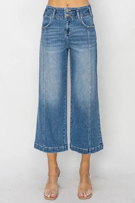 High Rise Front Seam Crop Wide Leg