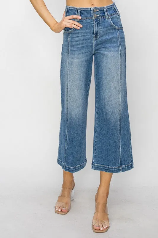 High Rise Front Seam Crop Wide Leg