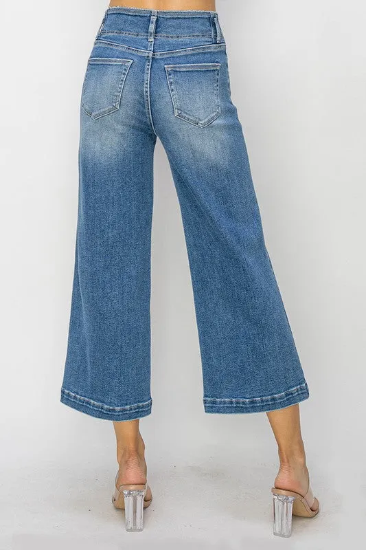 High Rise Front Seam Crop Wide Leg