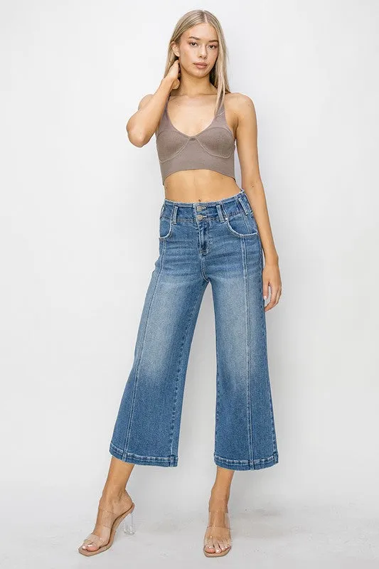 High Rise Front Seam Crop Wide Leg