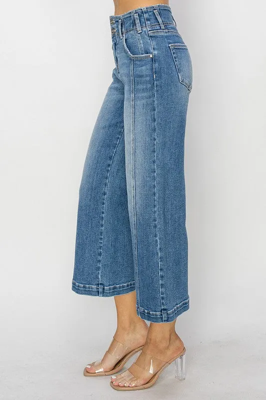 High Rise Front Seam Crop Wide Leg