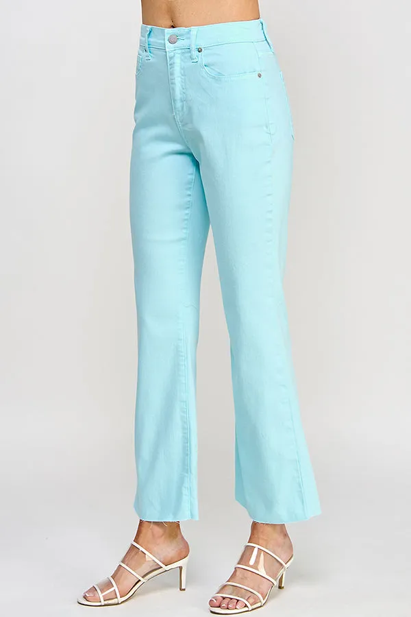 HIGH RISE KICK FLARE JEANS WITH RAW CUT HEM IN LIMPET SHELL    /  SP-P11819LS