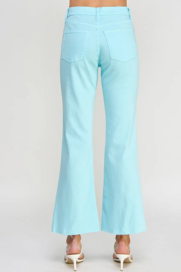 HIGH RISE KICK FLARE JEANS WITH RAW CUT HEM IN LIMPET SHELL    /  SP-P11819LS