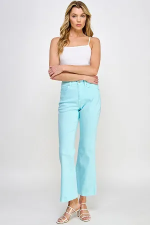 HIGH RISE KICK FLARE JEANS WITH RAW CUT HEM IN LIMPET SHELL    /  SP-P11819LS