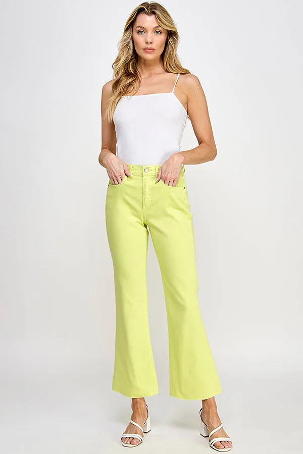 HIGH RISE KICK FLARE JEANS WITH RAW CUT HEM IN SUNNY LIME    /  SP-P11819SL