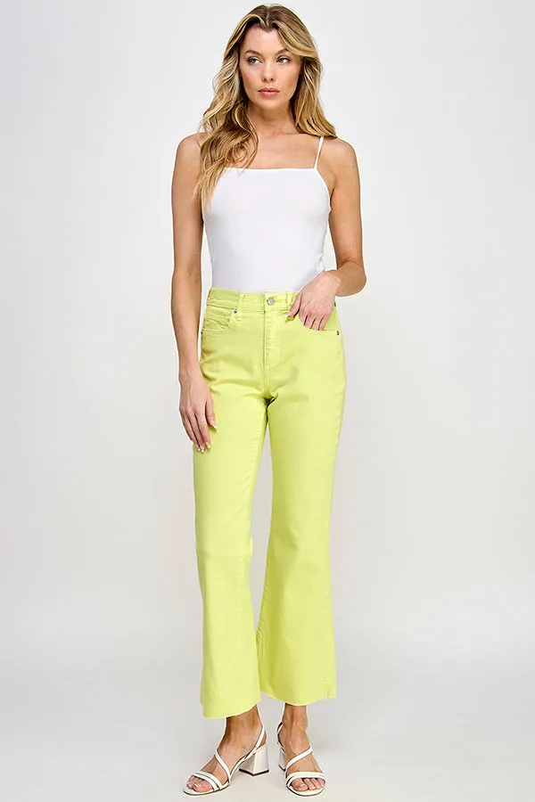 HIGH RISE KICK FLARE JEANS WITH RAW CUT HEM IN SUNNY LIME    /  SP-P11819SL