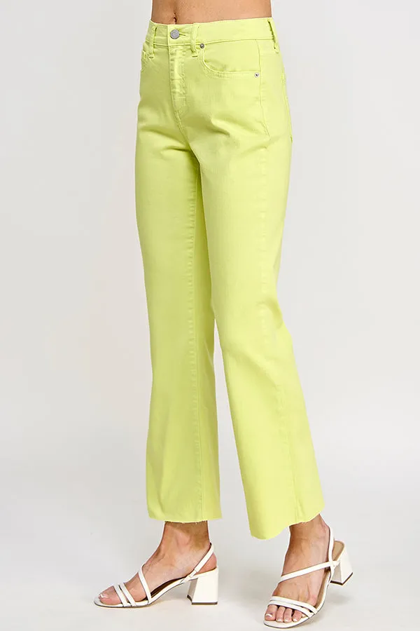 HIGH RISE KICK FLARE JEANS WITH RAW CUT HEM IN SUNNY LIME    /  SP-P11819SL