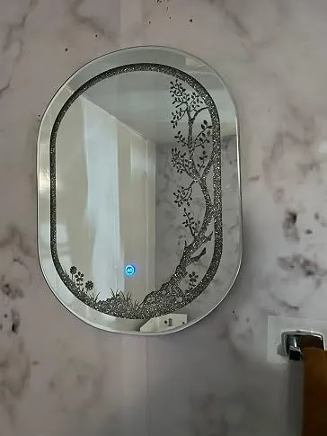 HIMANS Diamond Capsule Shaped Led Mirror with Touch Sensor. Silver Light Silver Mirror.Stunning Home Diamond Decor Mirror.
