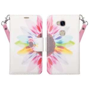 Huawei Sensa LTE Case, Wrist Strap Pu Leather Magnetic Fold[Kickstand] Wallet Case Cover with ID & Credit Card Slots for Huawei Sensa LTE - Vivid Sunflower