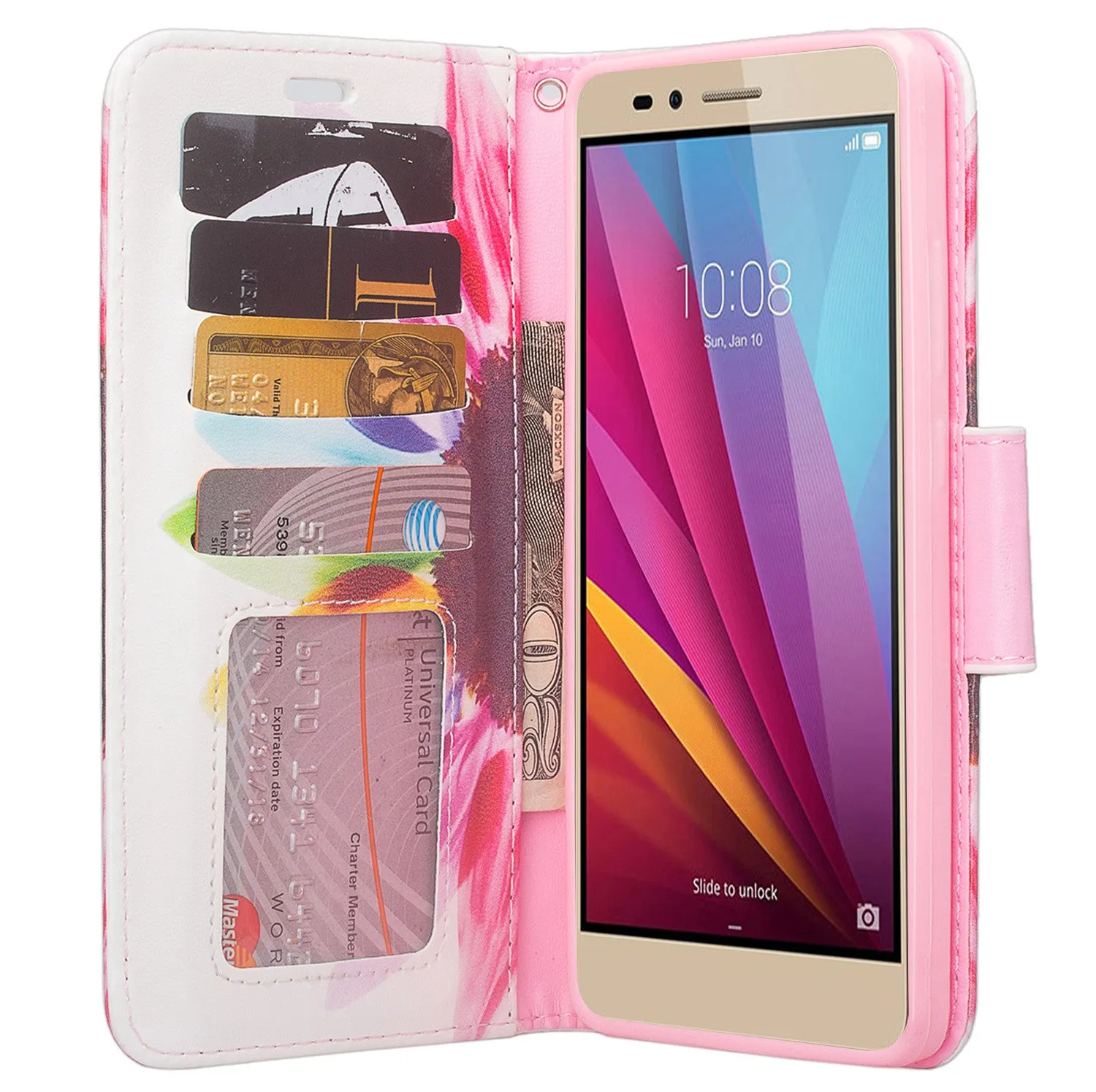 Huawei Sensa LTE Case, Wrist Strap Pu Leather Magnetic Fold[Kickstand] Wallet Case Cover with ID & Credit Card Slots for Huawei Sensa LTE - Vivid Sunflower