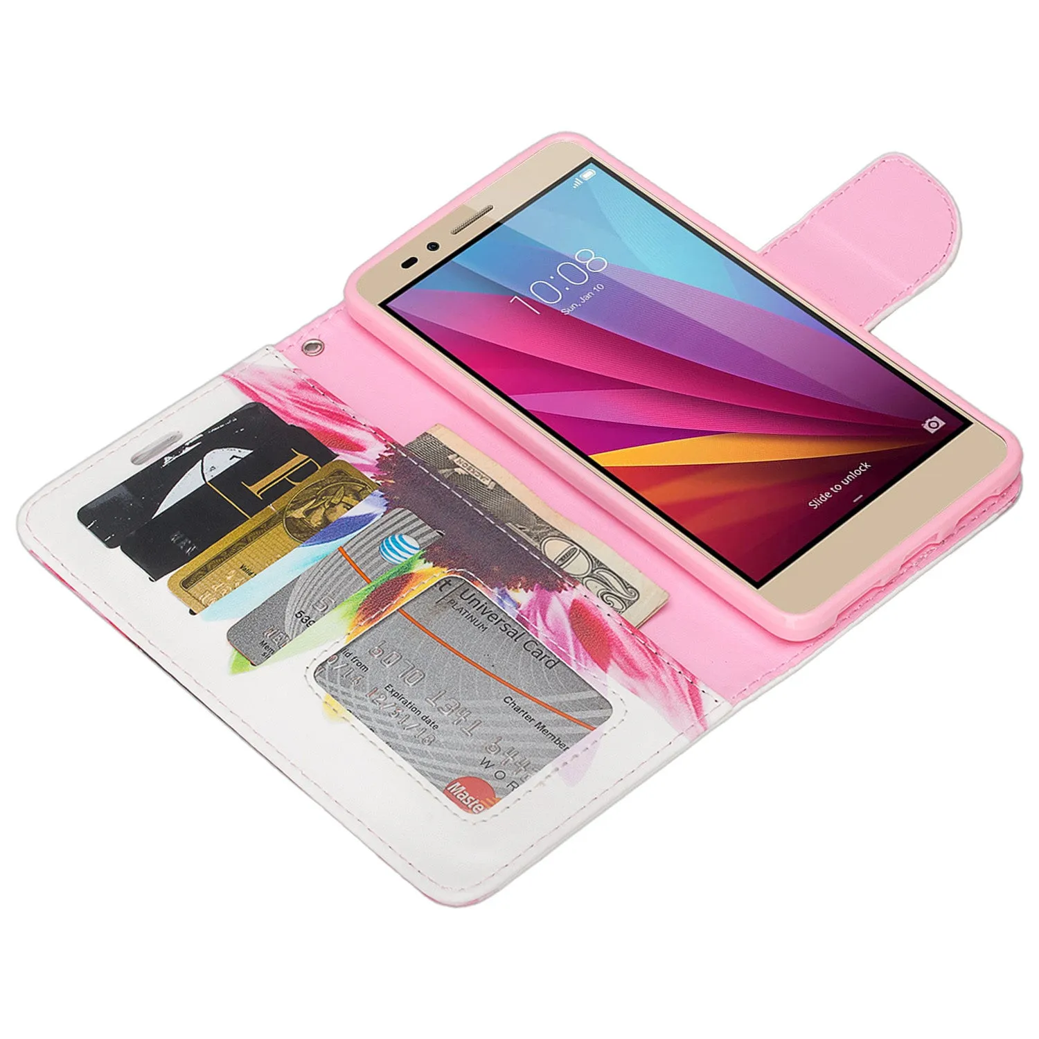 Huawei Sensa LTE Case, Wrist Strap Pu Leather Magnetic Fold[Kickstand] Wallet Case Cover with ID & Credit Card Slots for Huawei Sensa LTE - Vivid Sunflower