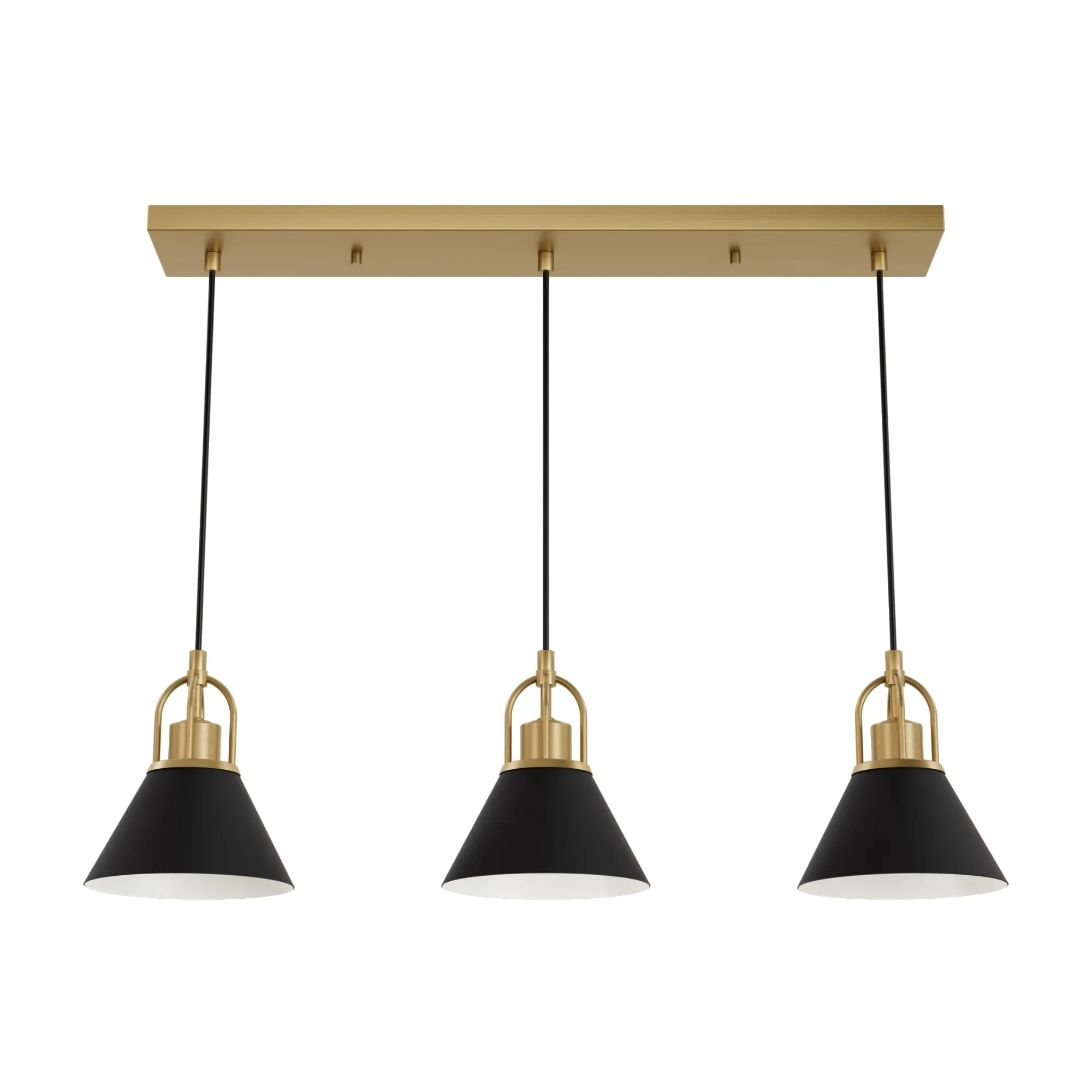 Hunter Carrington Isle Luxe Gold and Flat Matte Black 3 Light Pendant Cluster Ceiling Light Fixture - Jasmine Roth Collection