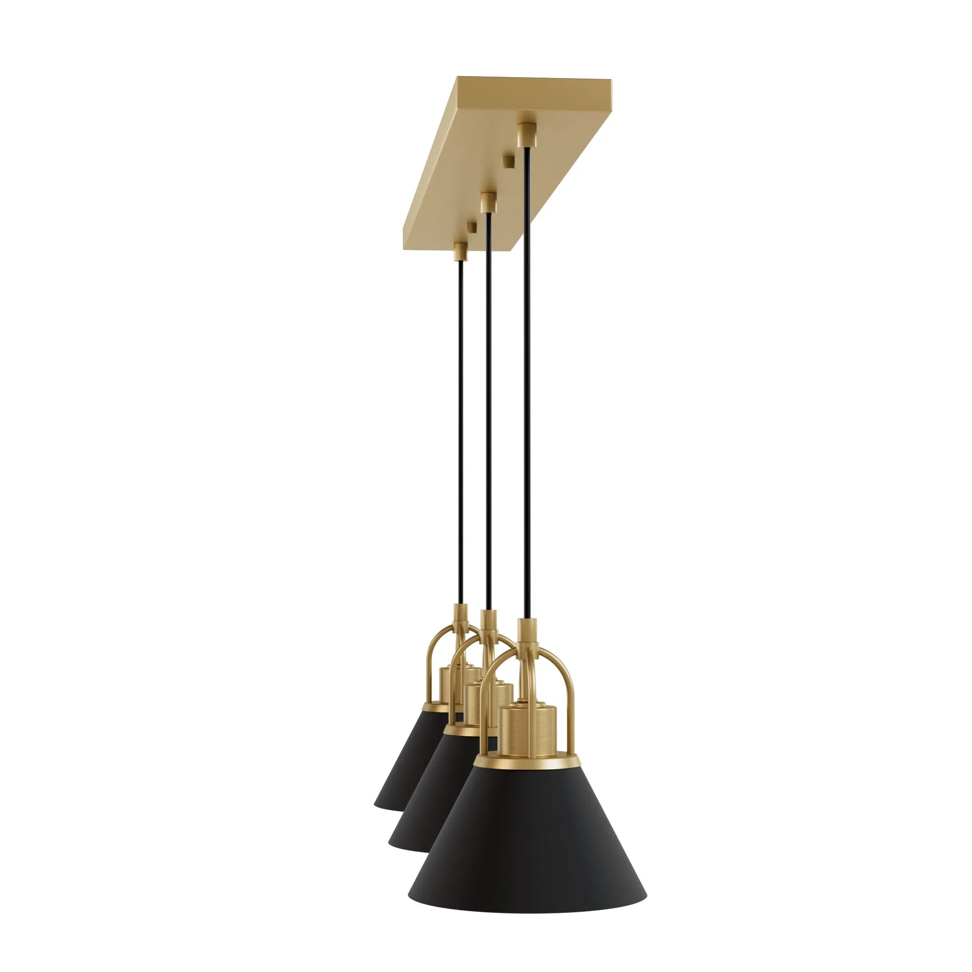 Hunter Carrington Isle Luxe Gold and Flat Matte Black 3 Light Pendant Cluster Ceiling Light Fixture - Jasmine Roth Collection