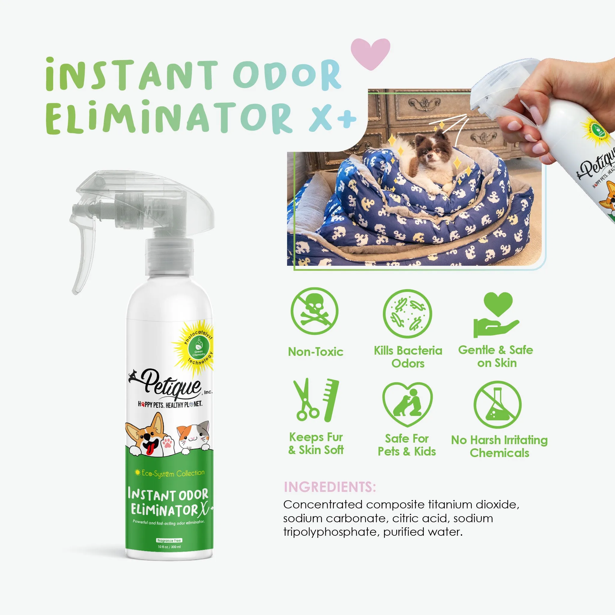 Instant Odor Eliminator X : Safe & Non-Toxic, Photocatalyst Technology, Pet Safe, Fragrance-Free - Removes Strong Pet Odors Fast