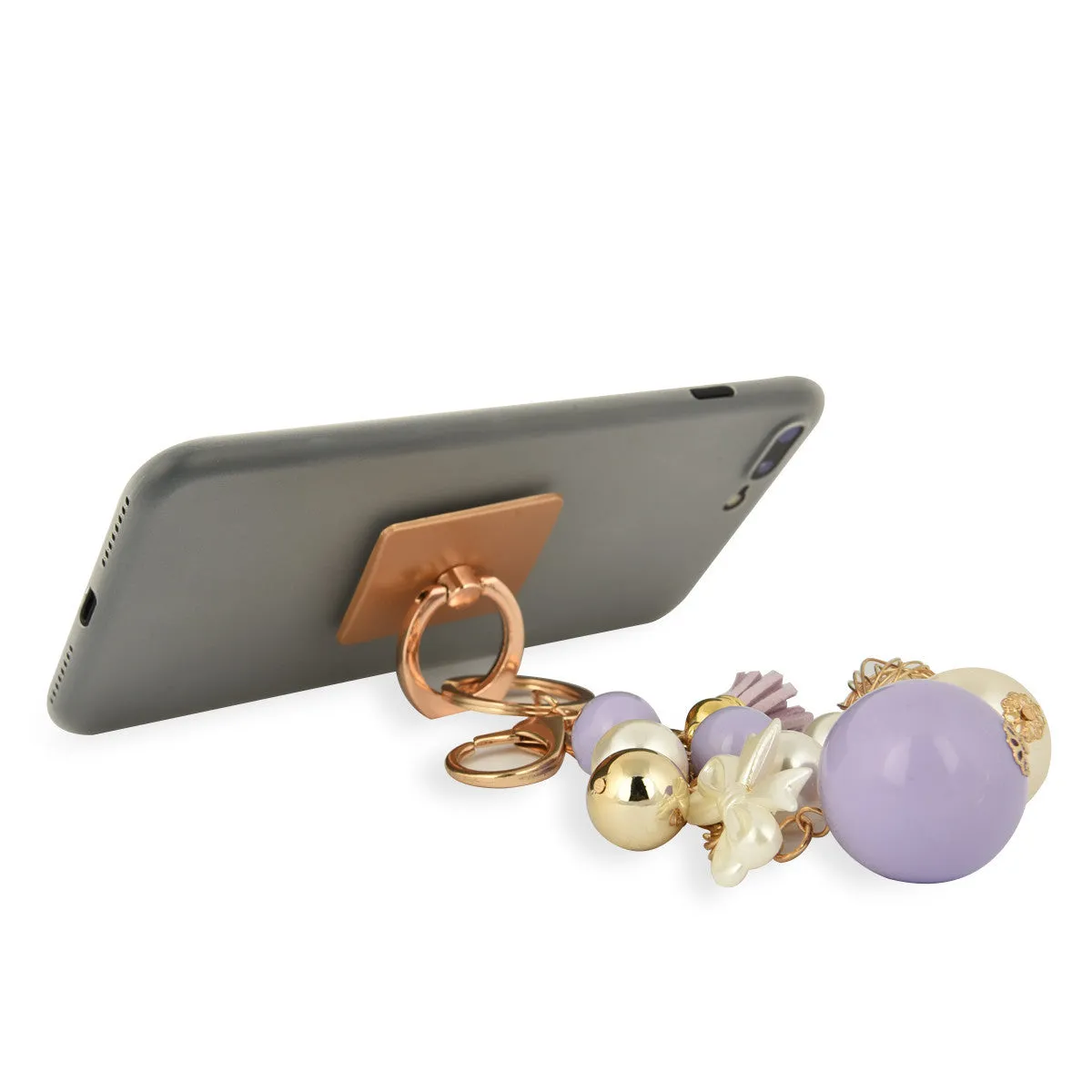 iOrigin Ring Grip and Multi-Sized Faux Pearls and Leather Tassel Key Chain Charm for Mobile Phones & Tablets
