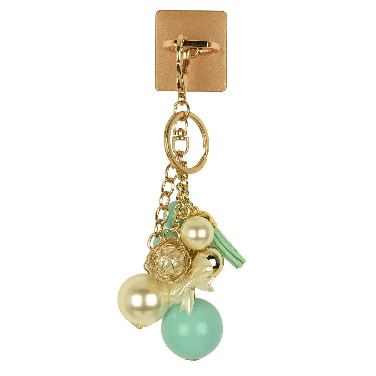 iOrigin Ring Grip and Multi-Sized Faux Pearls and Leather Tassel Key Chain Charm for Mobile Phones & Tablets