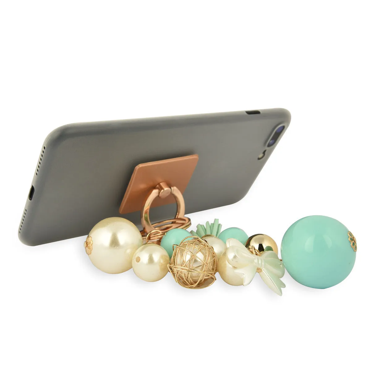 iOrigin Ring Grip and Multi-Sized Faux Pearls and Leather Tassel Key Chain Charm for Mobile Phones & Tablets