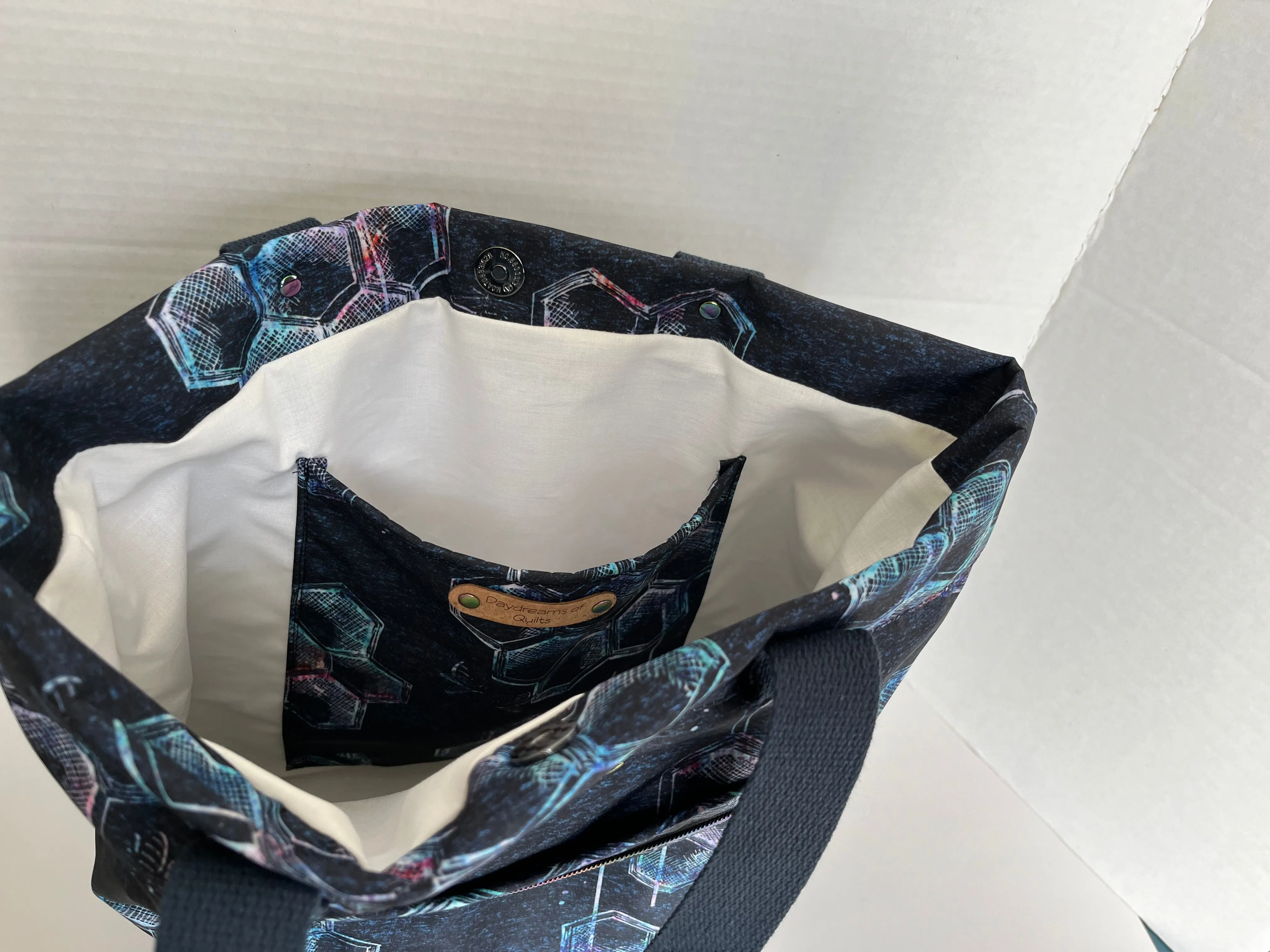 Iridescent Bee Print Water Resistant Tote Bag, Project Bag