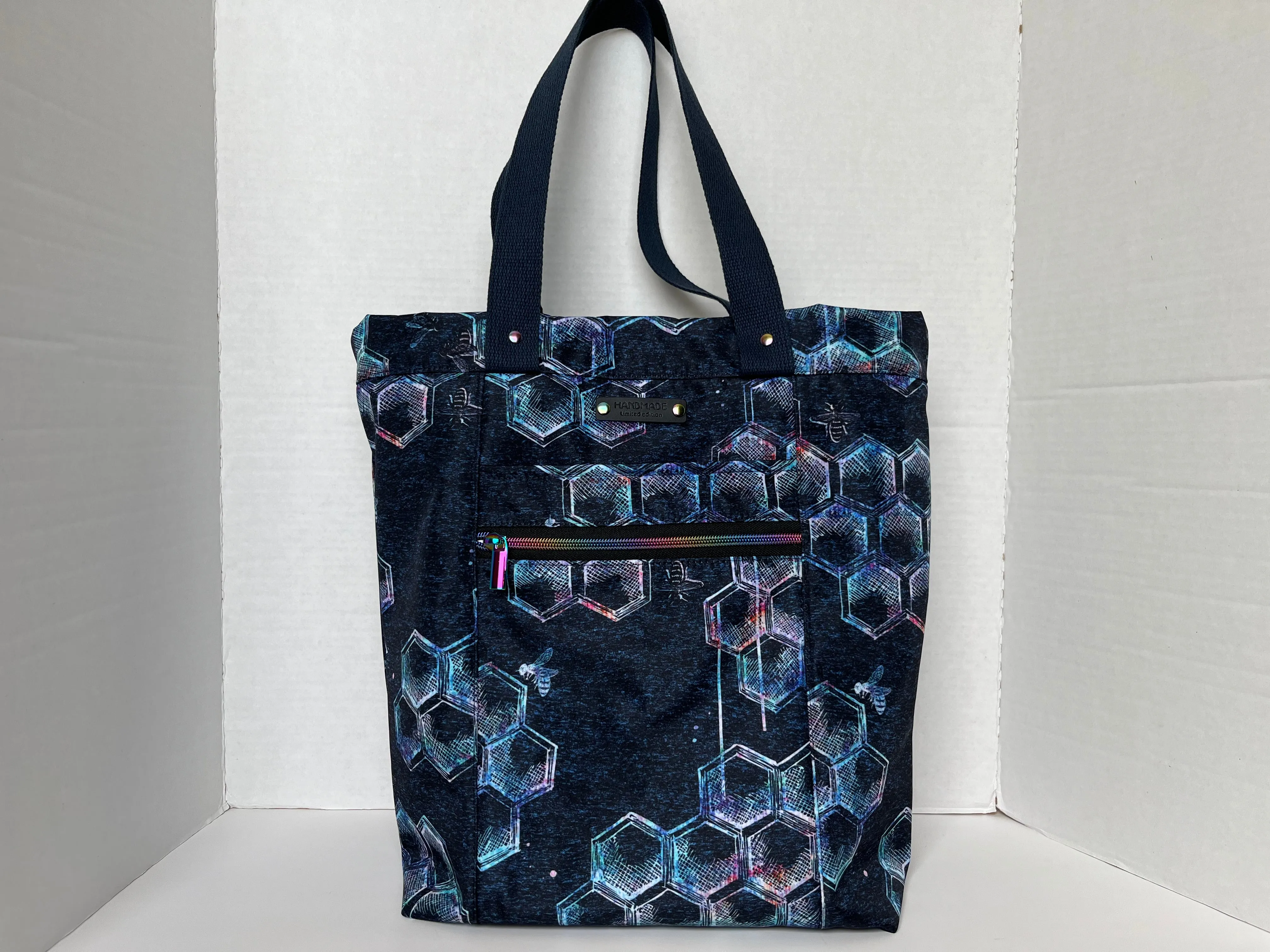Iridescent Bee Print Water Resistant Tote Bag, Project Bag