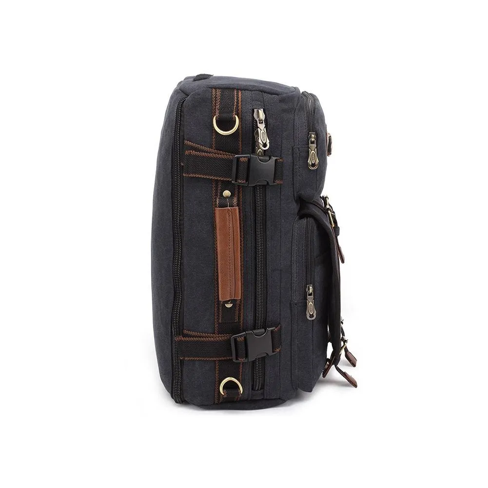 KAUKKO Retro Canvas Backpack Handbag Shoulder Bag Multi-purpose Outdoor Travel Men Backpack, 22L( black )