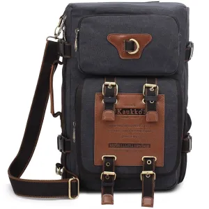 KAUKKO Retro Canvas Backpack Handbag Shoulder Bag Multi-purpose Outdoor Travel Men Backpack, 22L( black )
