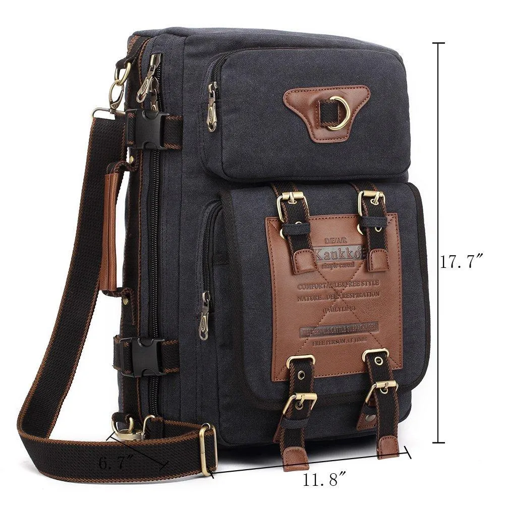 KAUKKO Retro Canvas Backpack Handbag Shoulder Bag Multi-purpose Outdoor Travel Men Backpack, 22L( black )