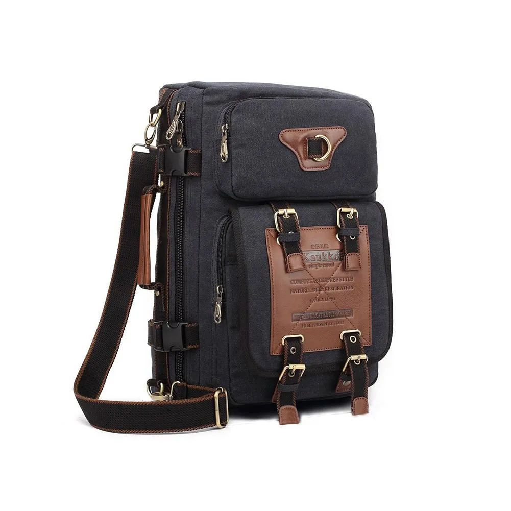KAUKKO Retro Canvas Backpack Handbag Shoulder Bag Multi-purpose Outdoor Travel Men Backpack, 22L( black )