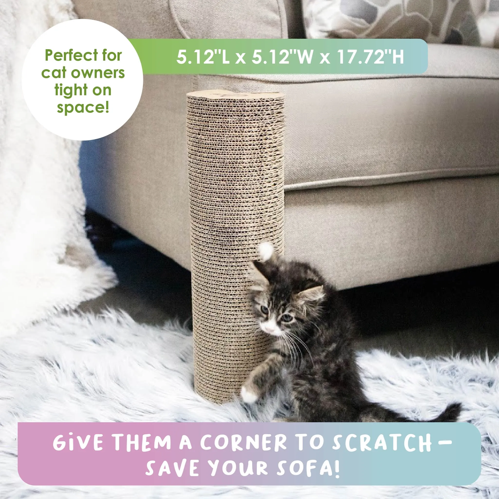 Kitty Corner Cat Scratching Post (2 Pieces): Eco-Friendly, Sustainable, Compostable, Non-Toxic, Double Stick Foam Tape Included, Durable Cardboard, Patented, for Cats