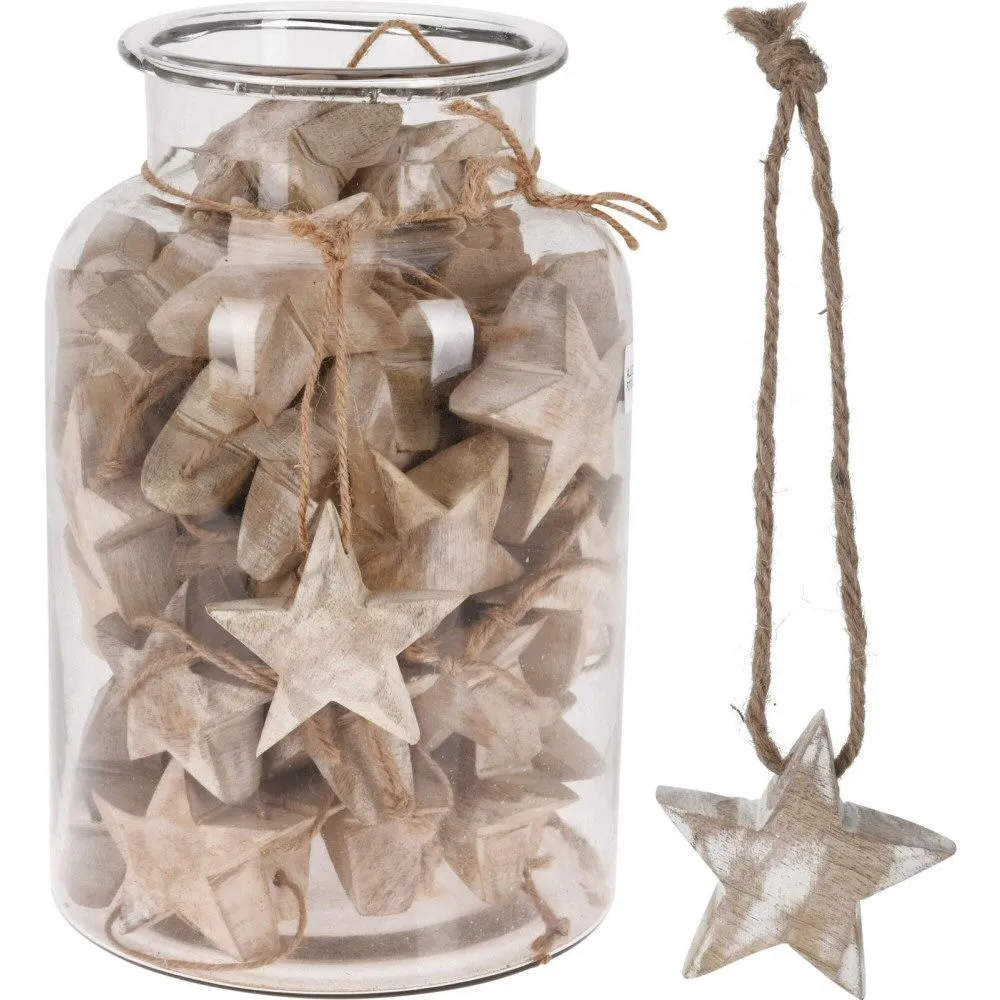Koopman 6cm Wooden Star Hanging Christmas Tree Decoration