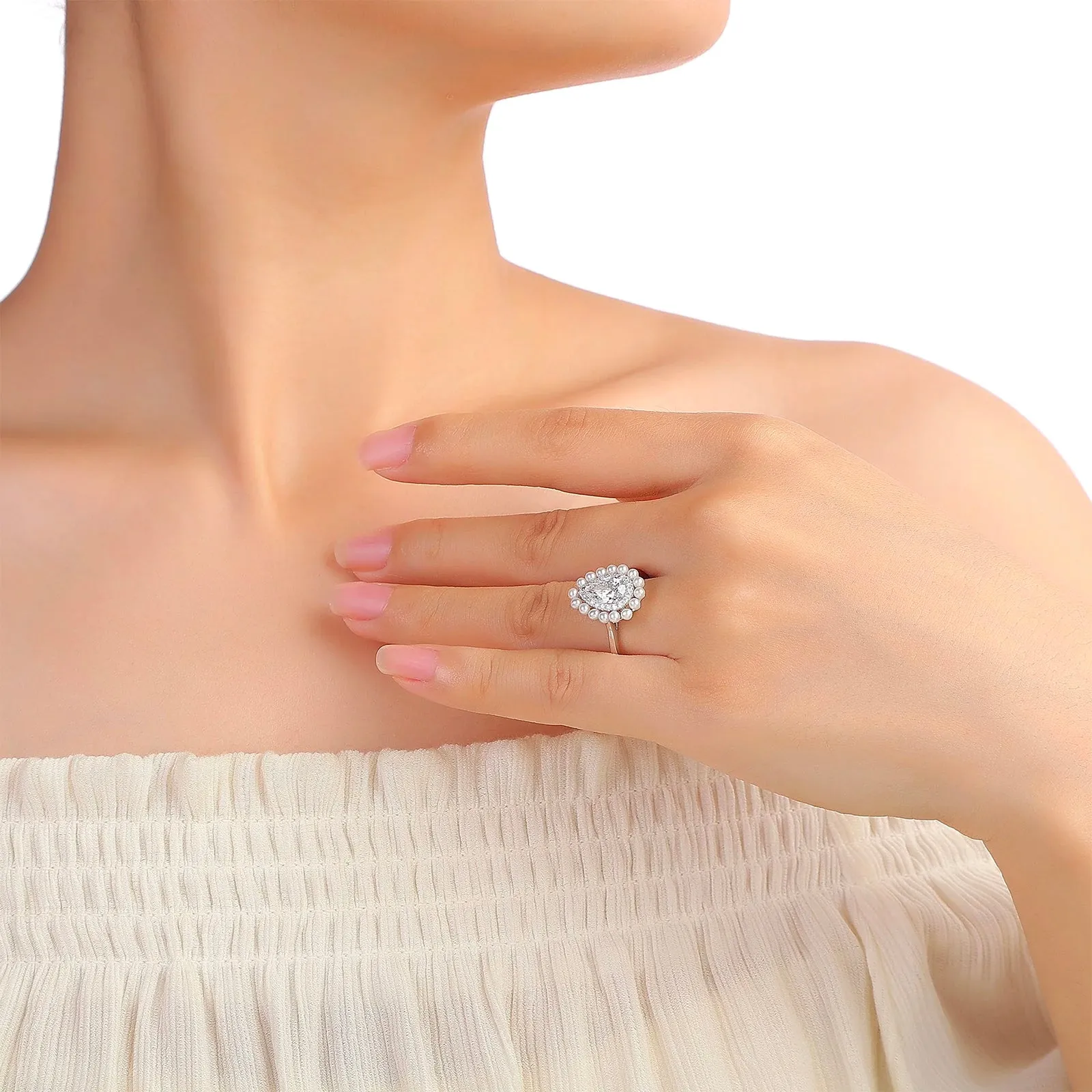Lab Grown Diamond & Pearl Halo Ring