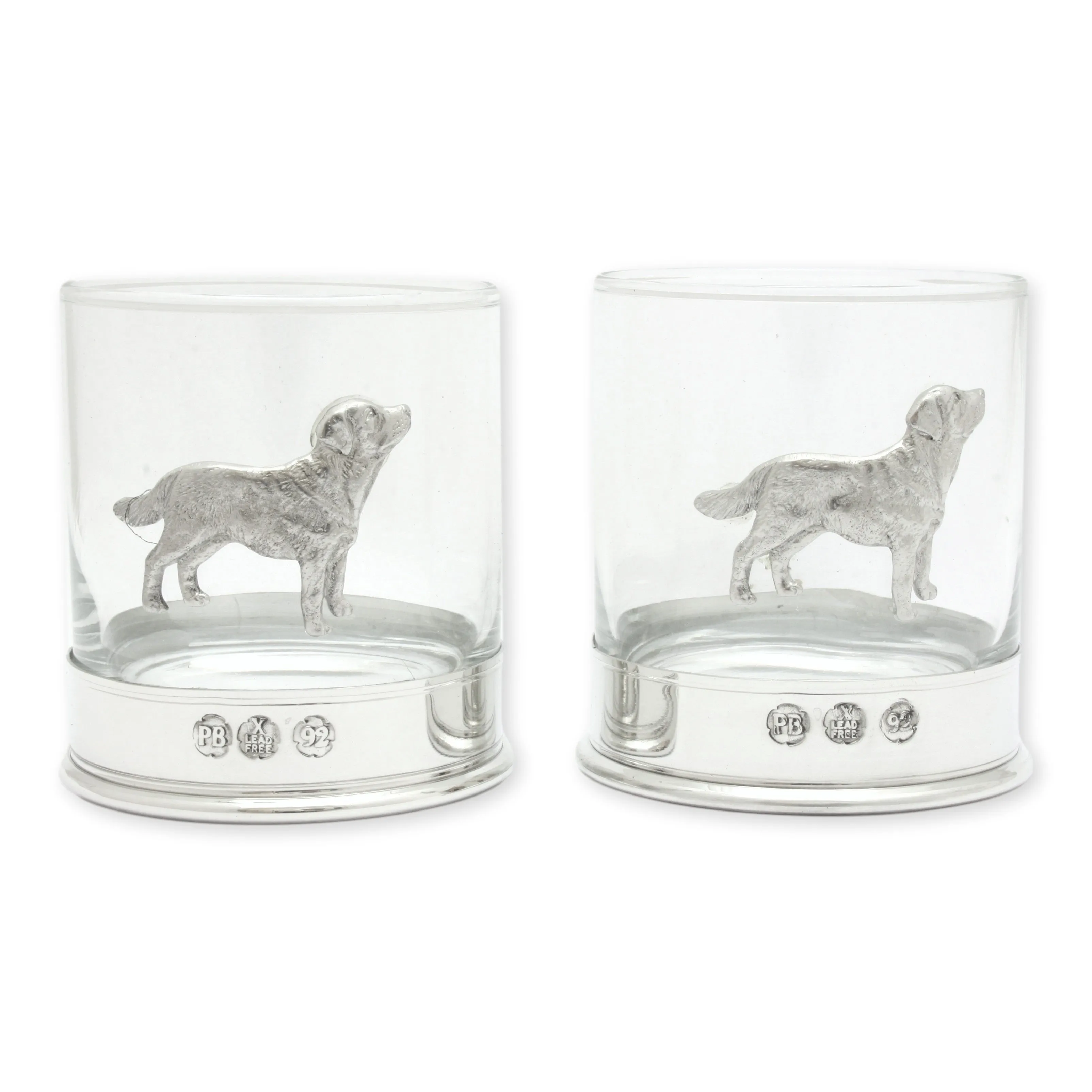Labrador Dog Pair Of Pewter Based Whiskey Tumblers