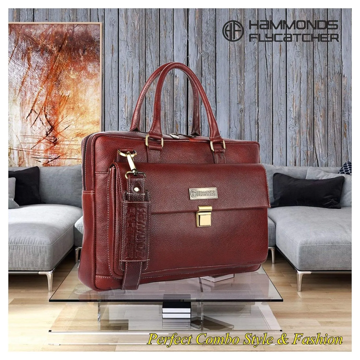 Leather Laptop Messenger Bag For Men  - Fits For 14-16 Inch Laptop - 1 Year Warranty Included