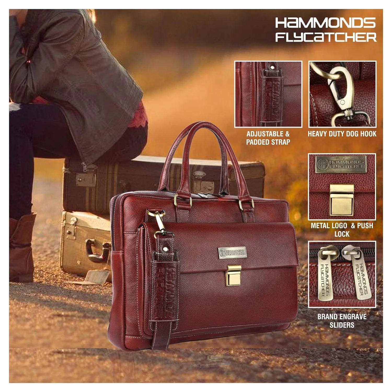 Leather Laptop Messenger Bag For Men  - Fits For 14-16 Inch Laptop - 1 Year Warranty Included