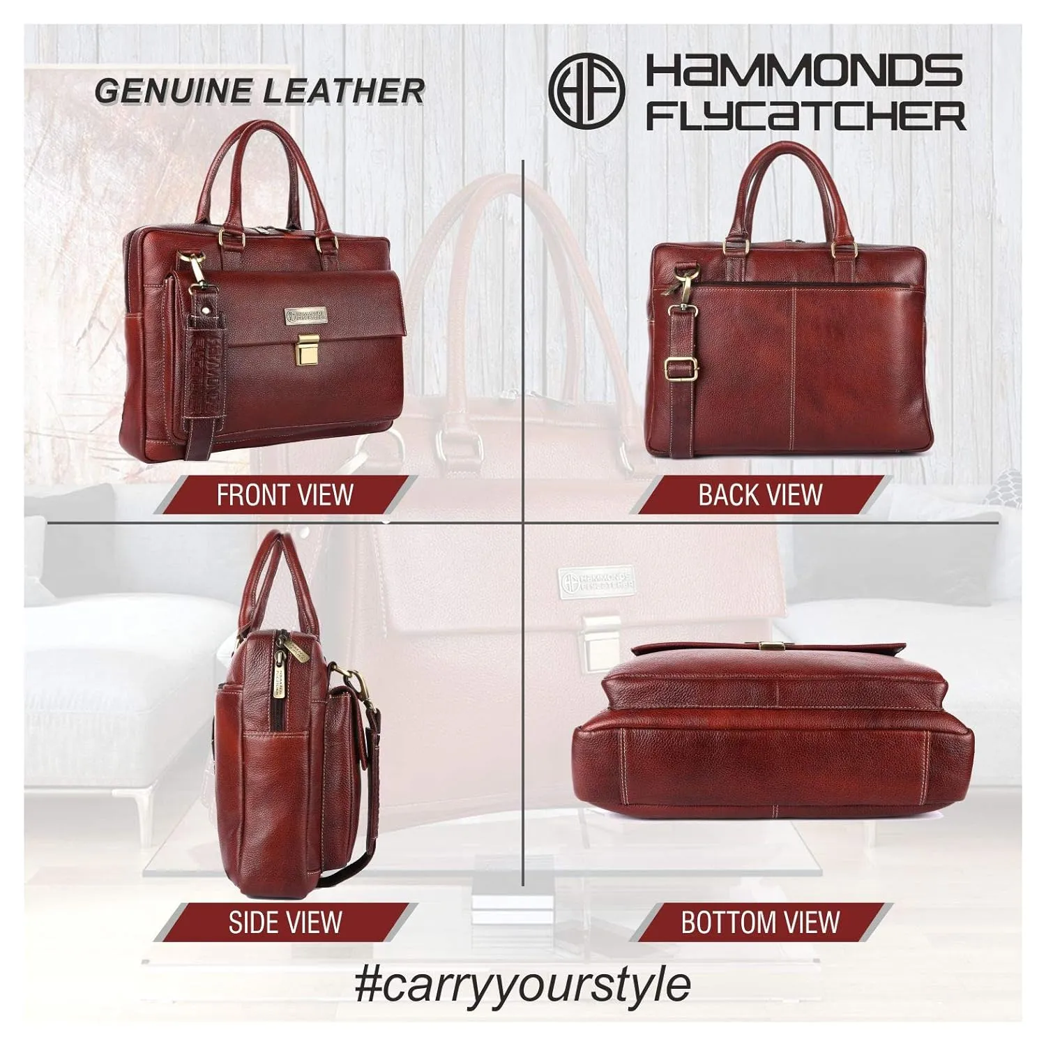 Leather Laptop Messenger Bag For Men  - Fits For 14-16 Inch Laptop - 1 Year Warranty Included