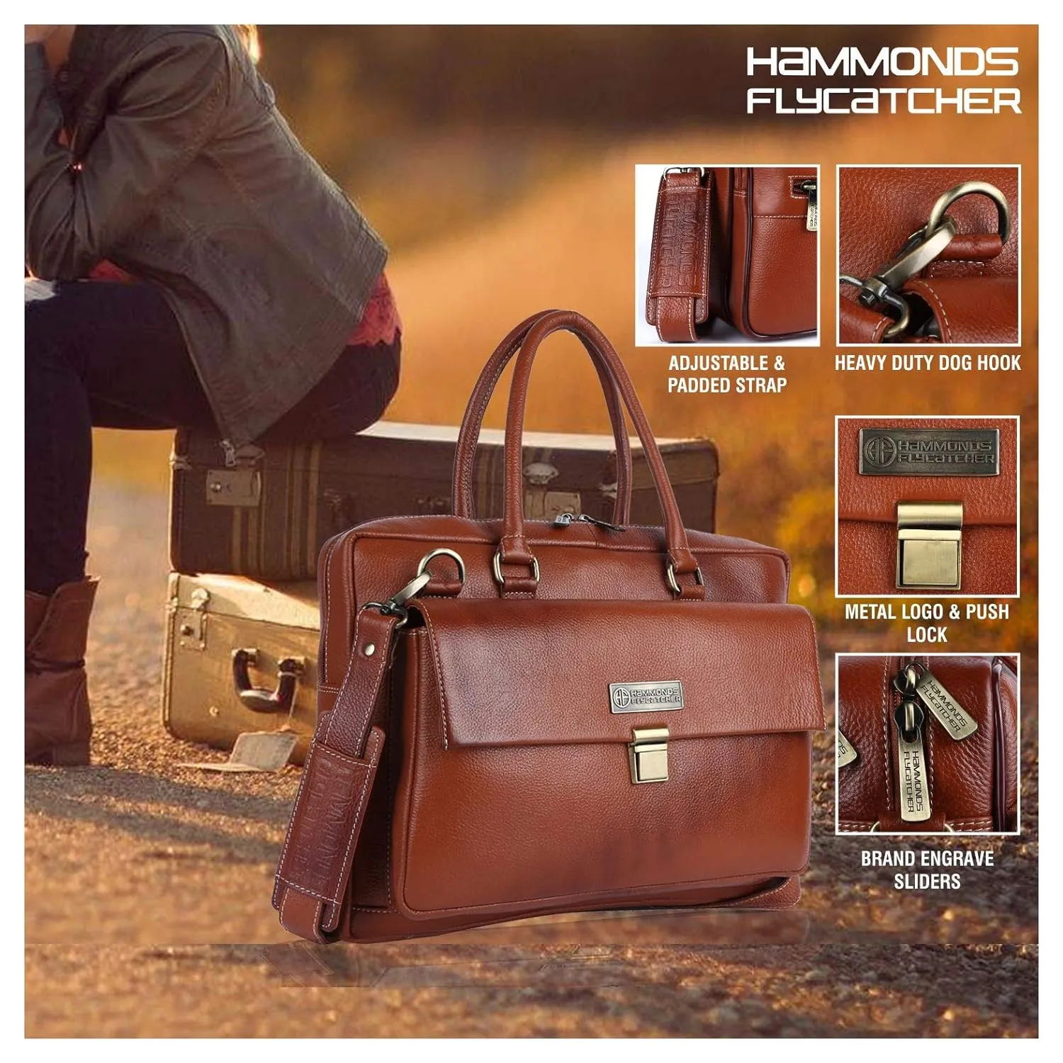 Leather Laptop Messenger Bag For Men  - Fits For 14-16 Inch Laptop - 1 Year Warranty Included