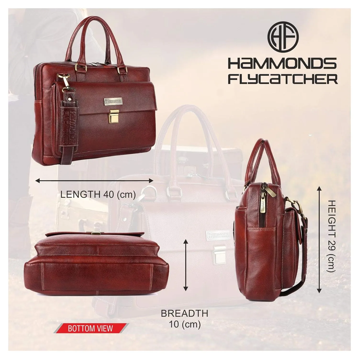 Leather Laptop Messenger Bag For Men  - Fits For 14-16 Inch Laptop - 1 Year Warranty Included