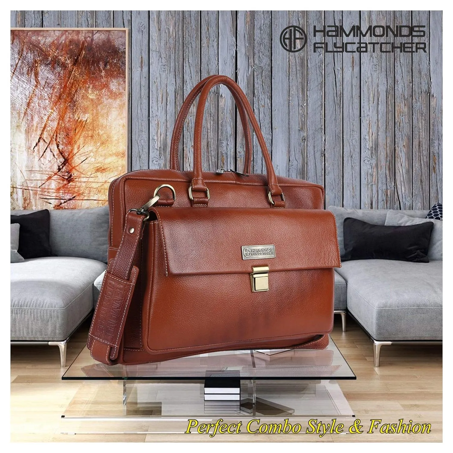 Leather Laptop Messenger Bag For Men  - Fits For 14-16 Inch Laptop - 1 Year Warranty Included