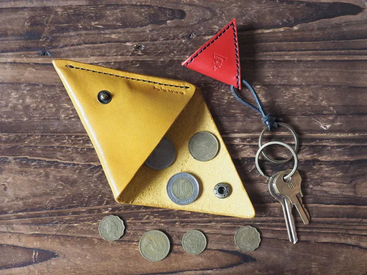 Leather Triangle Coin Purse #Yellow