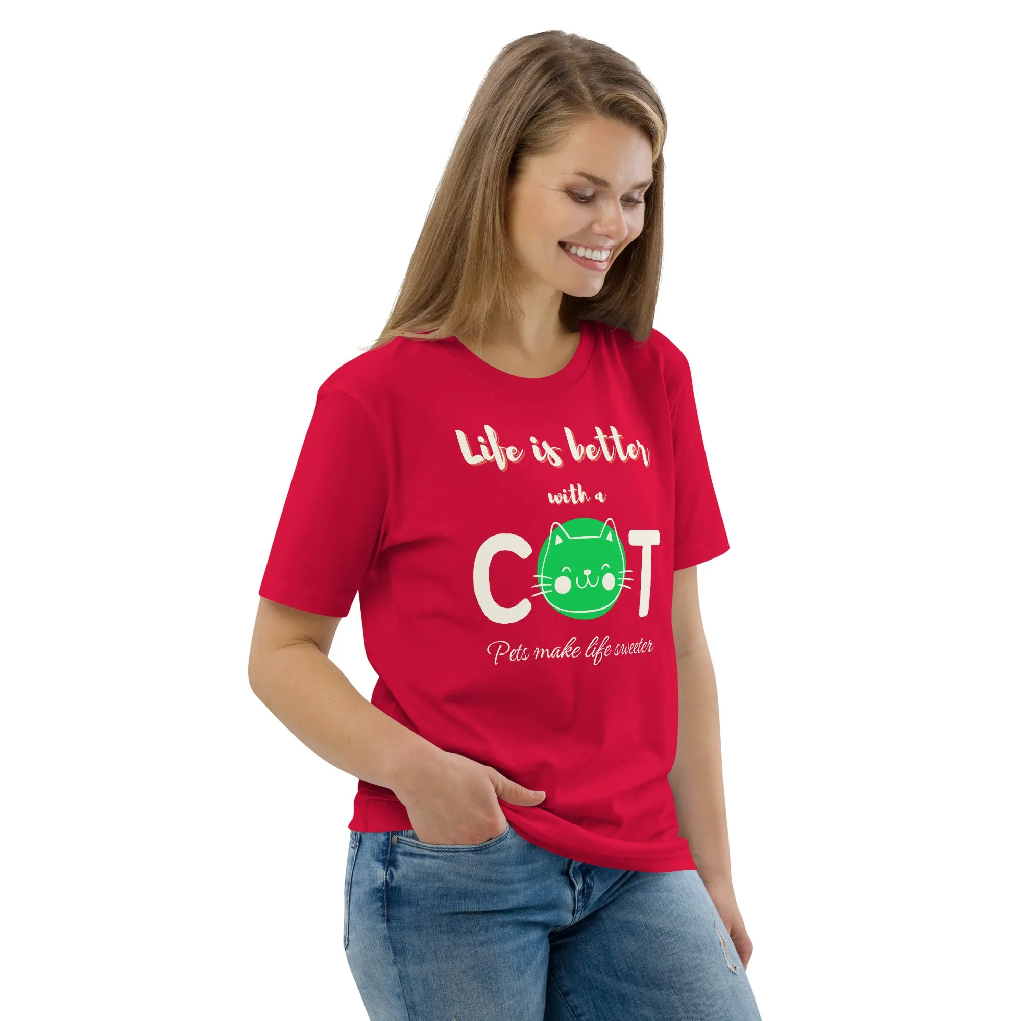 Life is better with a cat, Unisex sustainable, vegan t-shirt