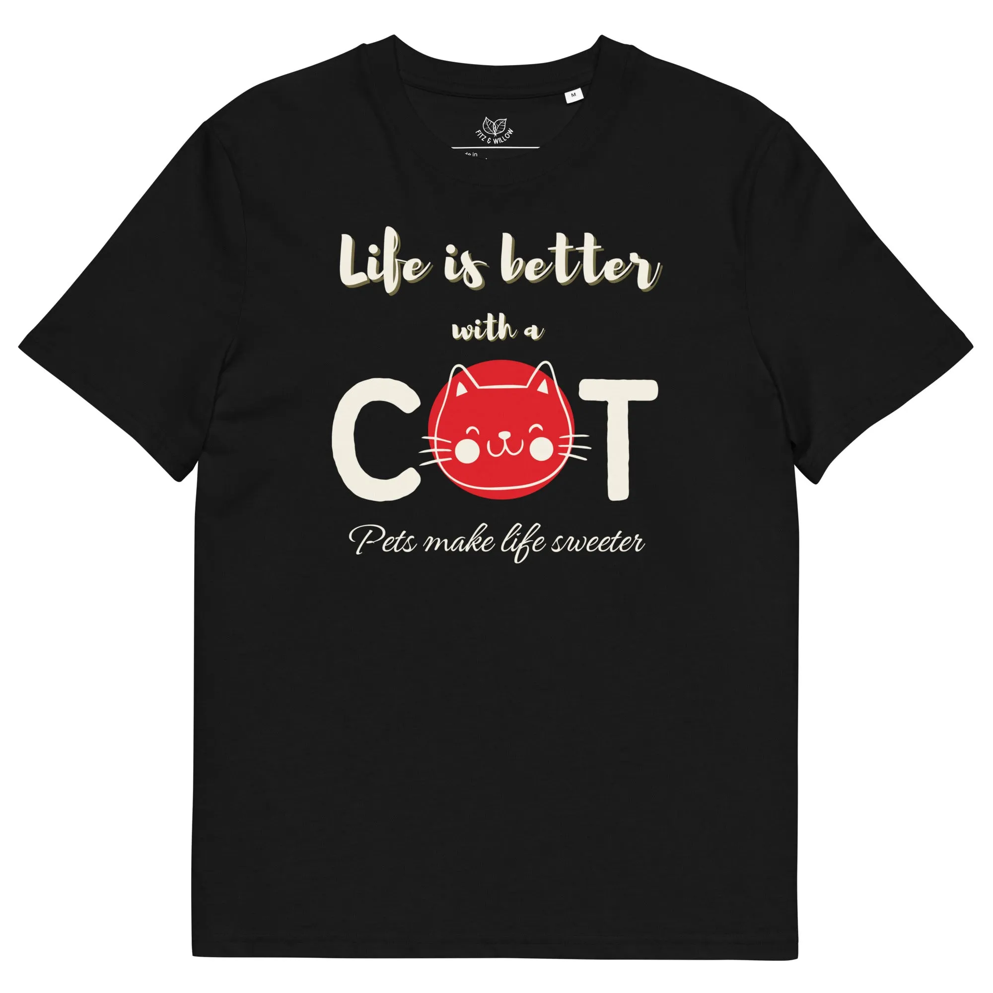 Life is better with a cat, Unisex sustainable, vegan t-shirt