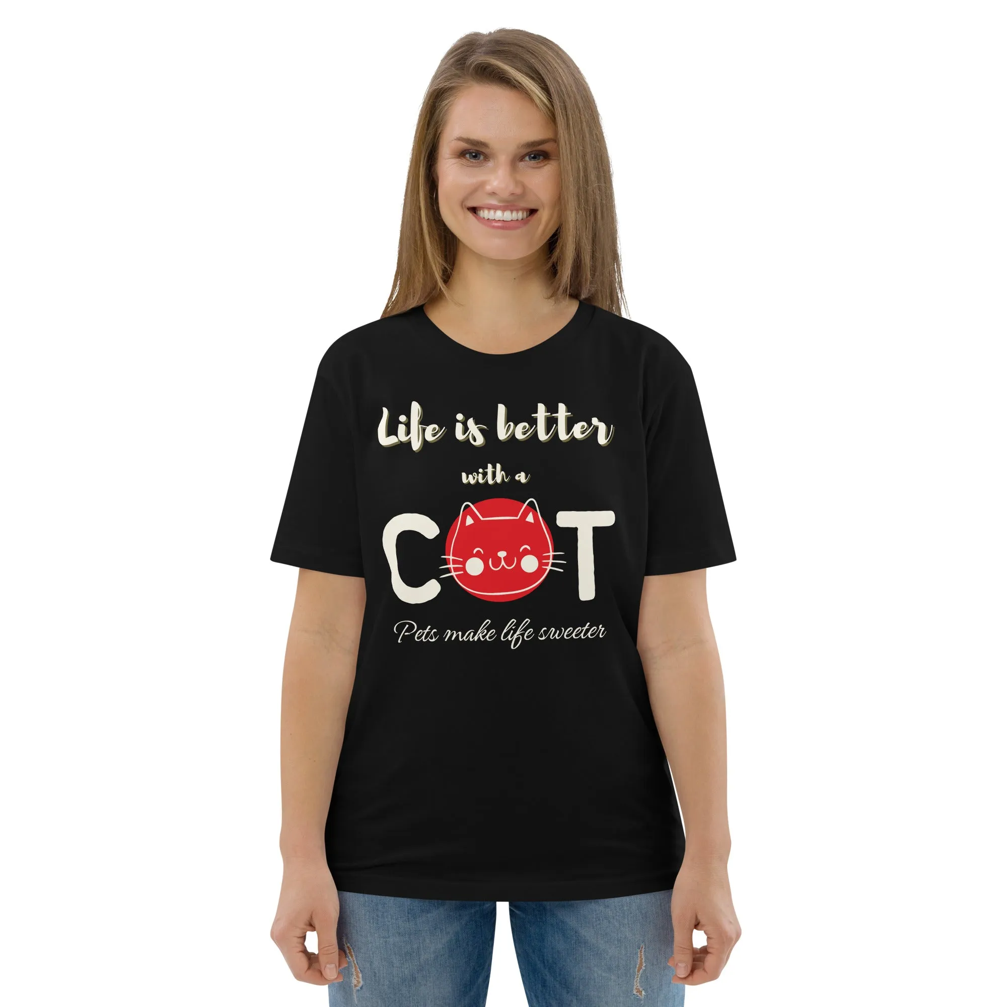 Life is better with a cat, Unisex sustainable, vegan t-shirt