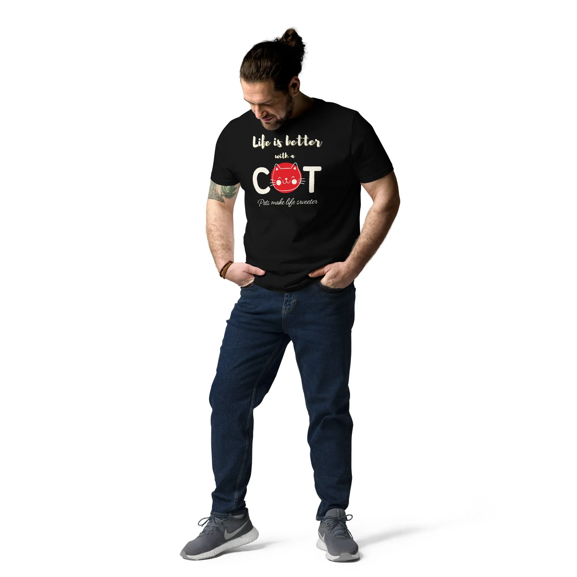 Life is better with a cat, Unisex sustainable, vegan t-shirt