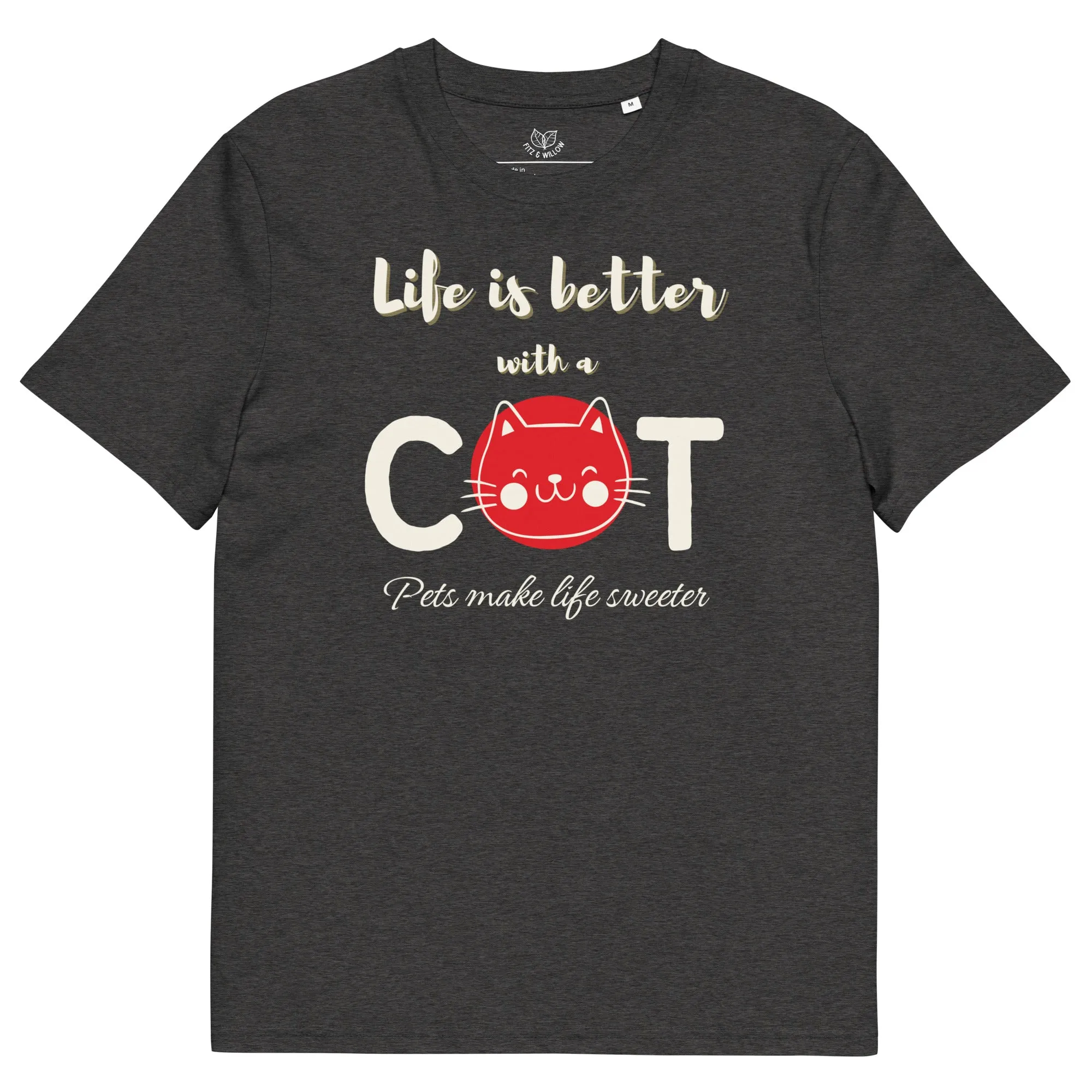 Life is better with a cat, Unisex sustainable, vegan t-shirt