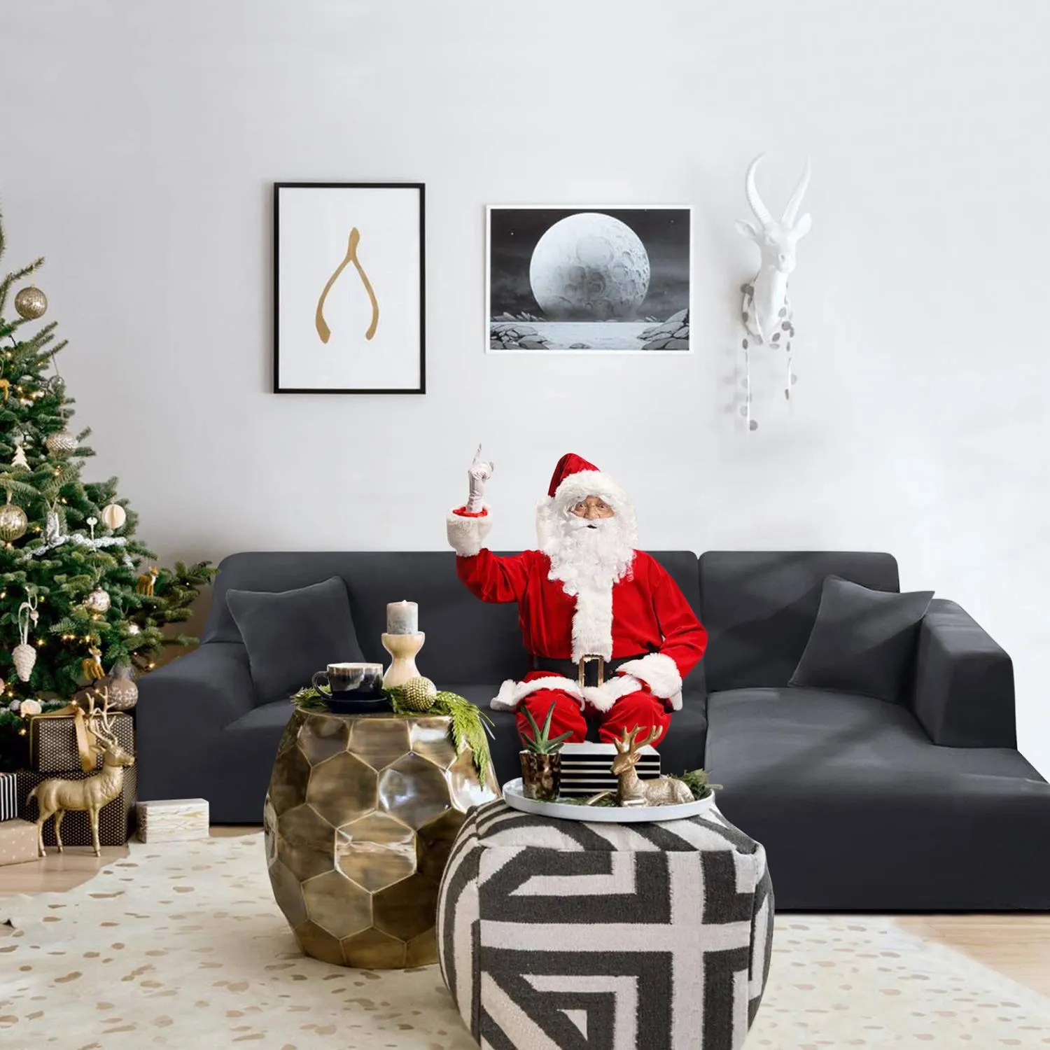 Light Grey L-Shaped Sofa Covers (3 Seater   3 Seater )