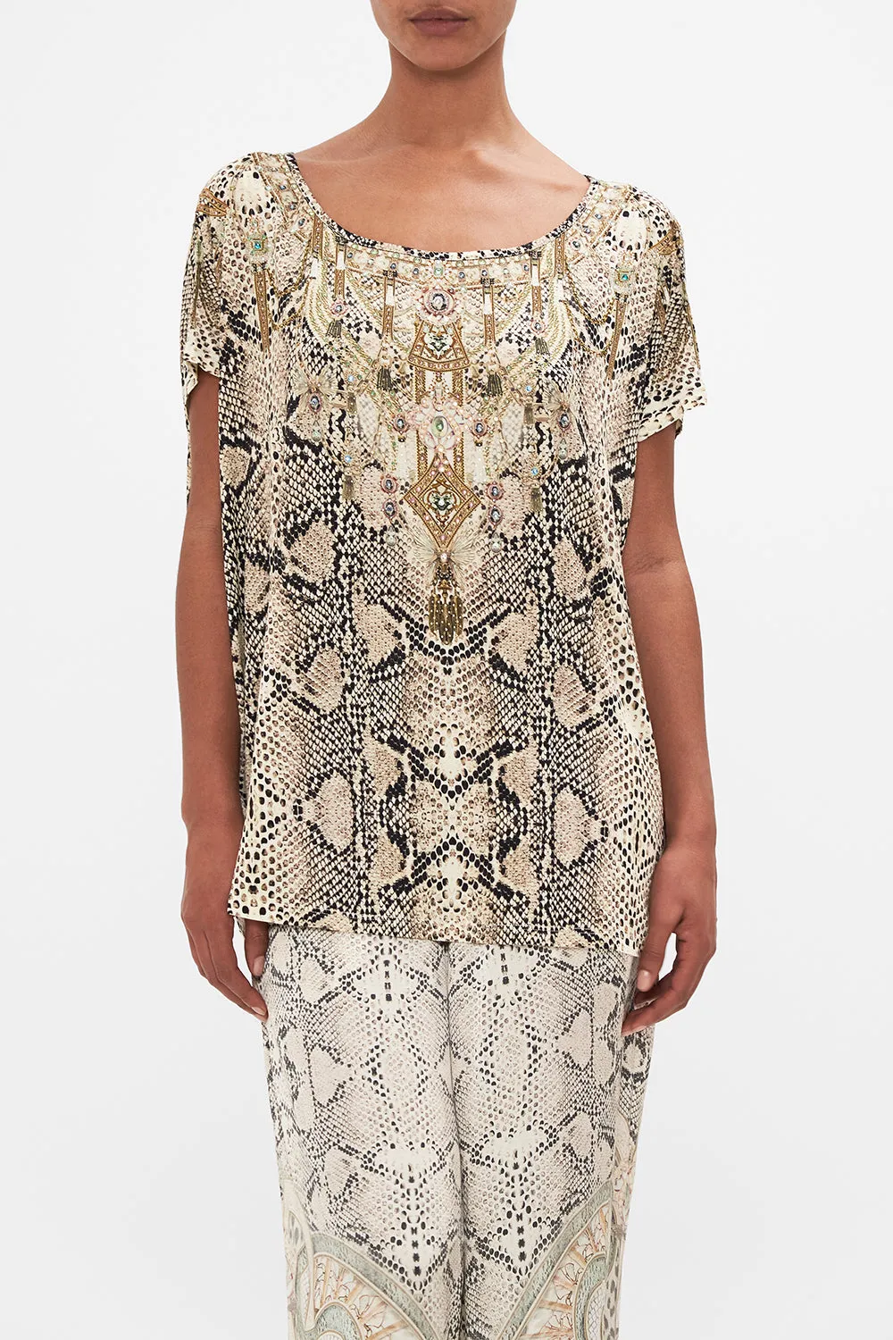 LOOSE FIT SCOOP NECK JERSEY TEE LOOKING GLASS HOUSES