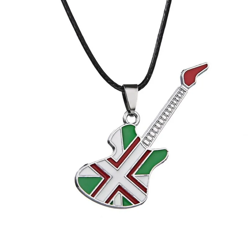 Love Music Exquisite Guitar Shaped Pendant Leather Rope Clavicle Chain Jewelry