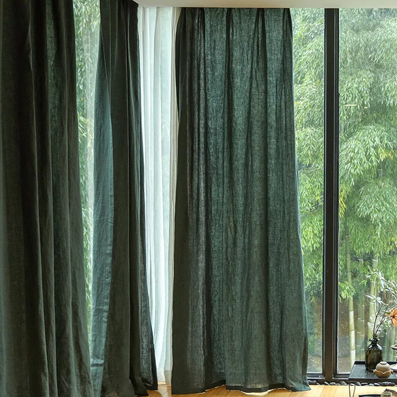 Luxurious Blackish Green100% Pure Linen Curtains Sheer Curtains