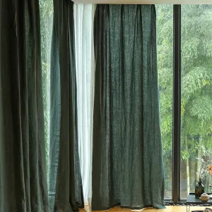 Luxurious Blackish Green100% Pure Linen Curtains Sheer Curtains