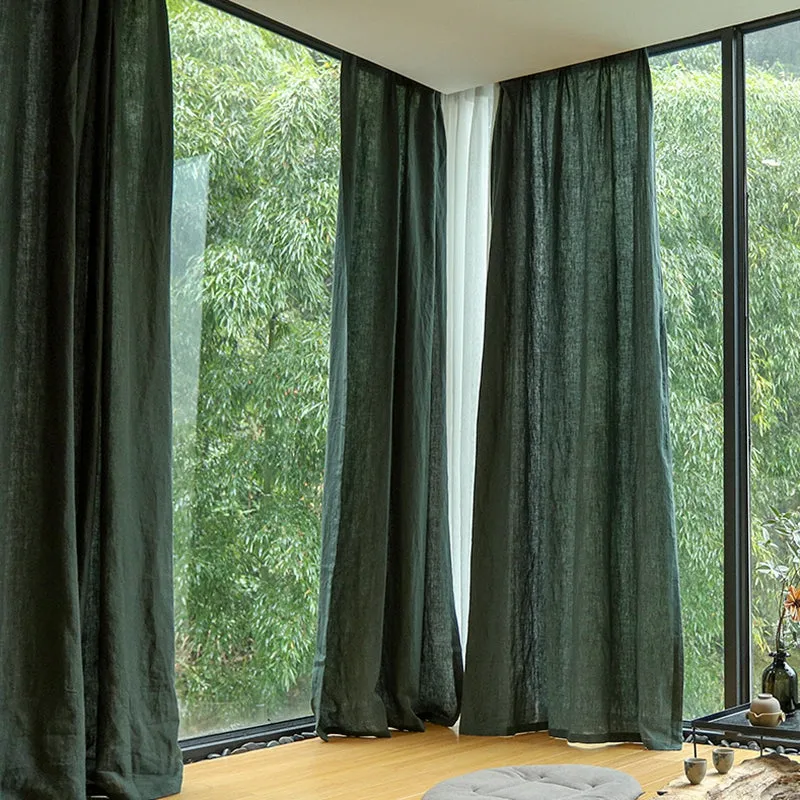 Luxurious Blackish Green100% Pure Linen Curtains Sheer Curtains